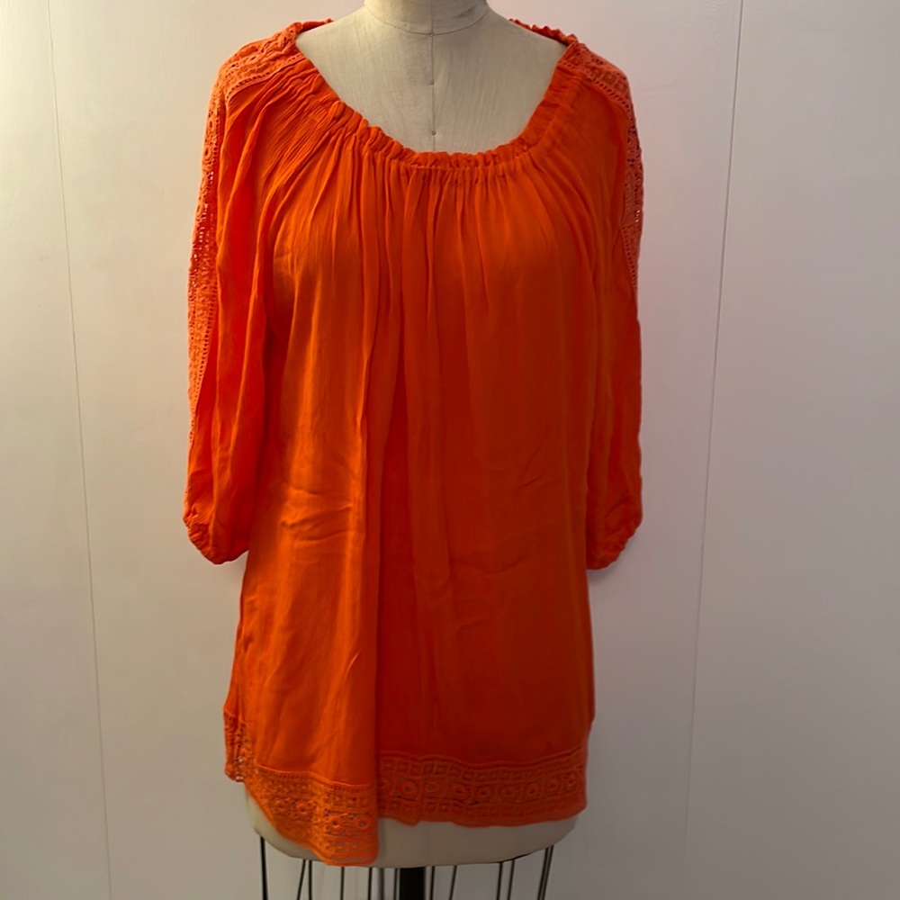 Westport orange 3/4 sleeve blouse with embroidered detail - Picture 1 of 8